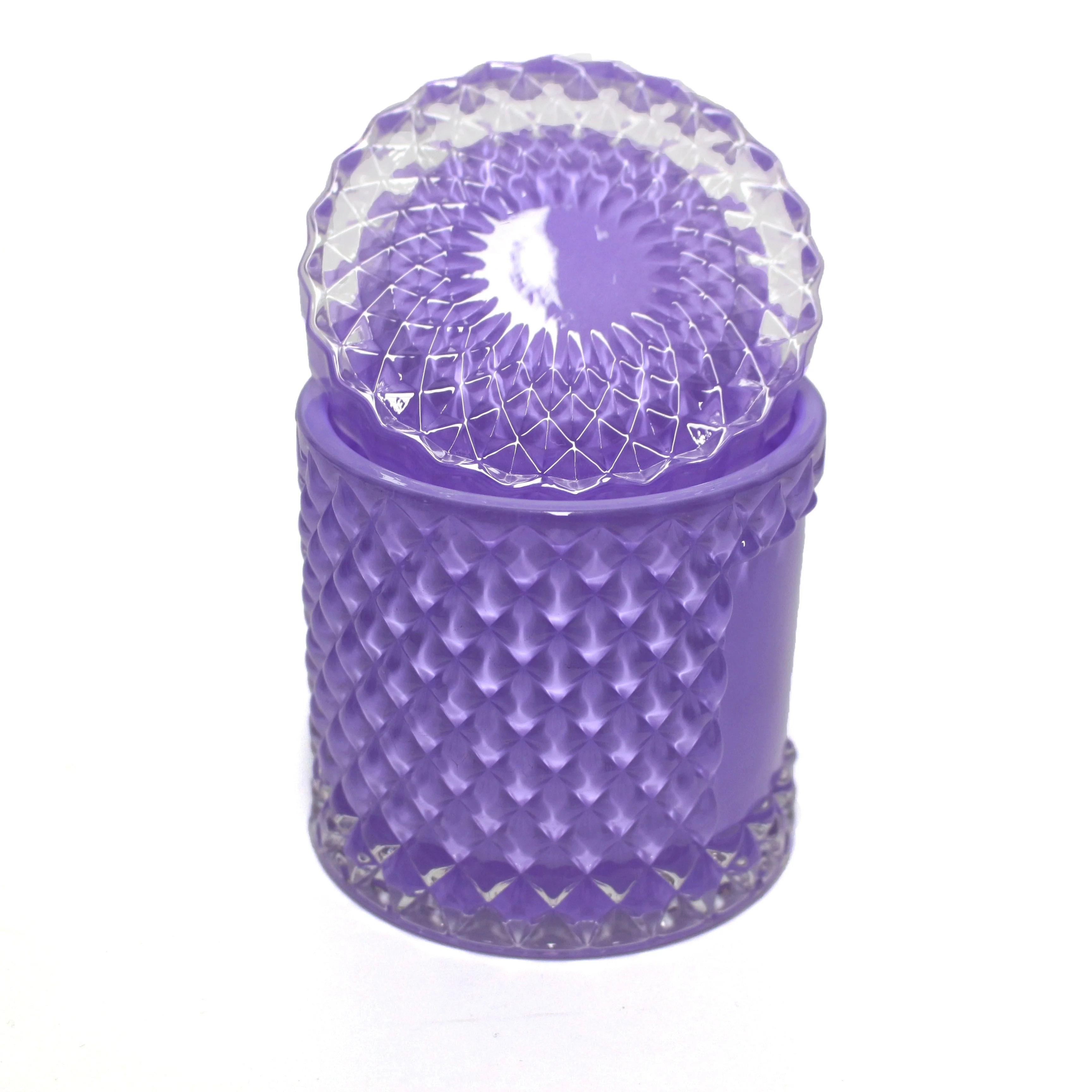 FengJun empty unique geo diamond customized Color embossed glass candle/candy jars with glass lid decorative candle holder