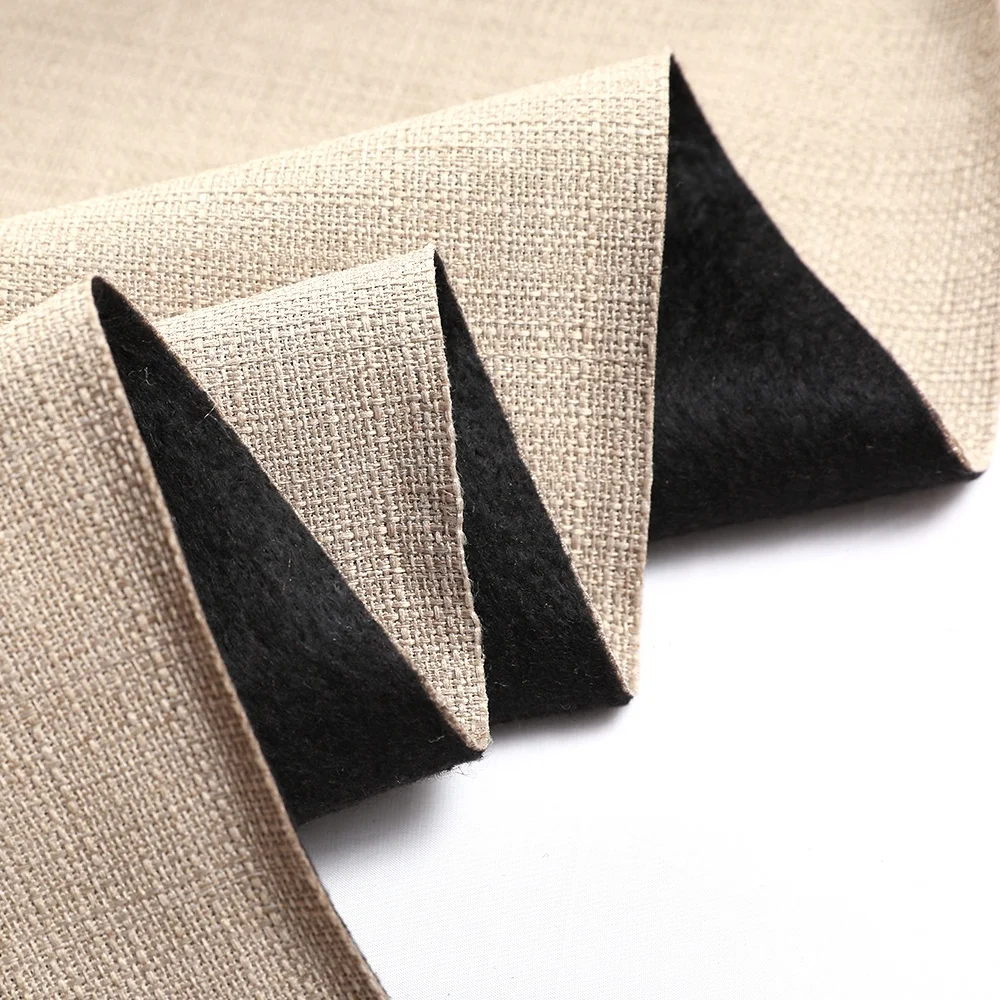 Home Textile 100 Linen Polyester Cotton Fabric Beige Dobby Plain Yarn Dye Curtain Breathable Woven Fabric For Sofa Upholstery