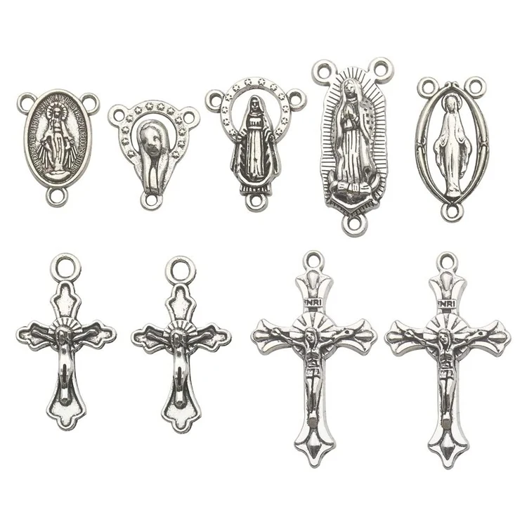 Custom Antique Silver Cross Jesus Maria Our Lady Miraculous Centerpiece Crucifix Cross Medal Charms Pendants for Crafting