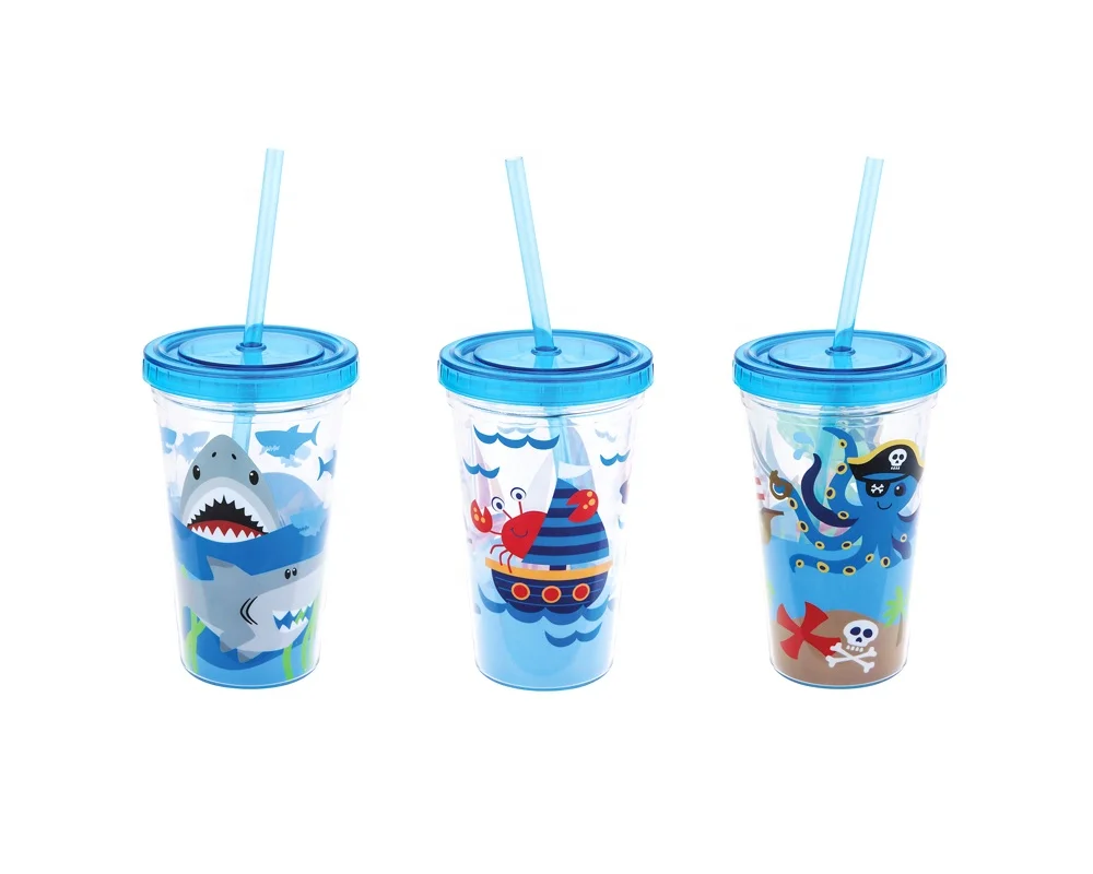 BPA Free 16oz double wall glitter plastic tumbler with straw clear tumbler with straw