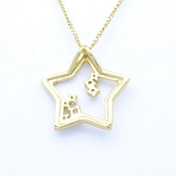Wholesale Real Gold 18K 14K 9K Yellow Gold Star Pendant Natural Diamond Trendy Star Necklace for women
