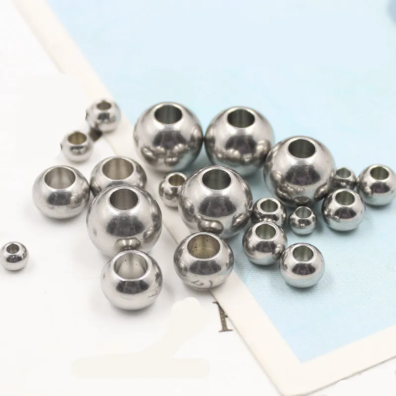 Stainless Steel Round Gold Spacer Beads with Big Hole Metal Loose for Bracelet and Necklace Making Earrings Jewelry