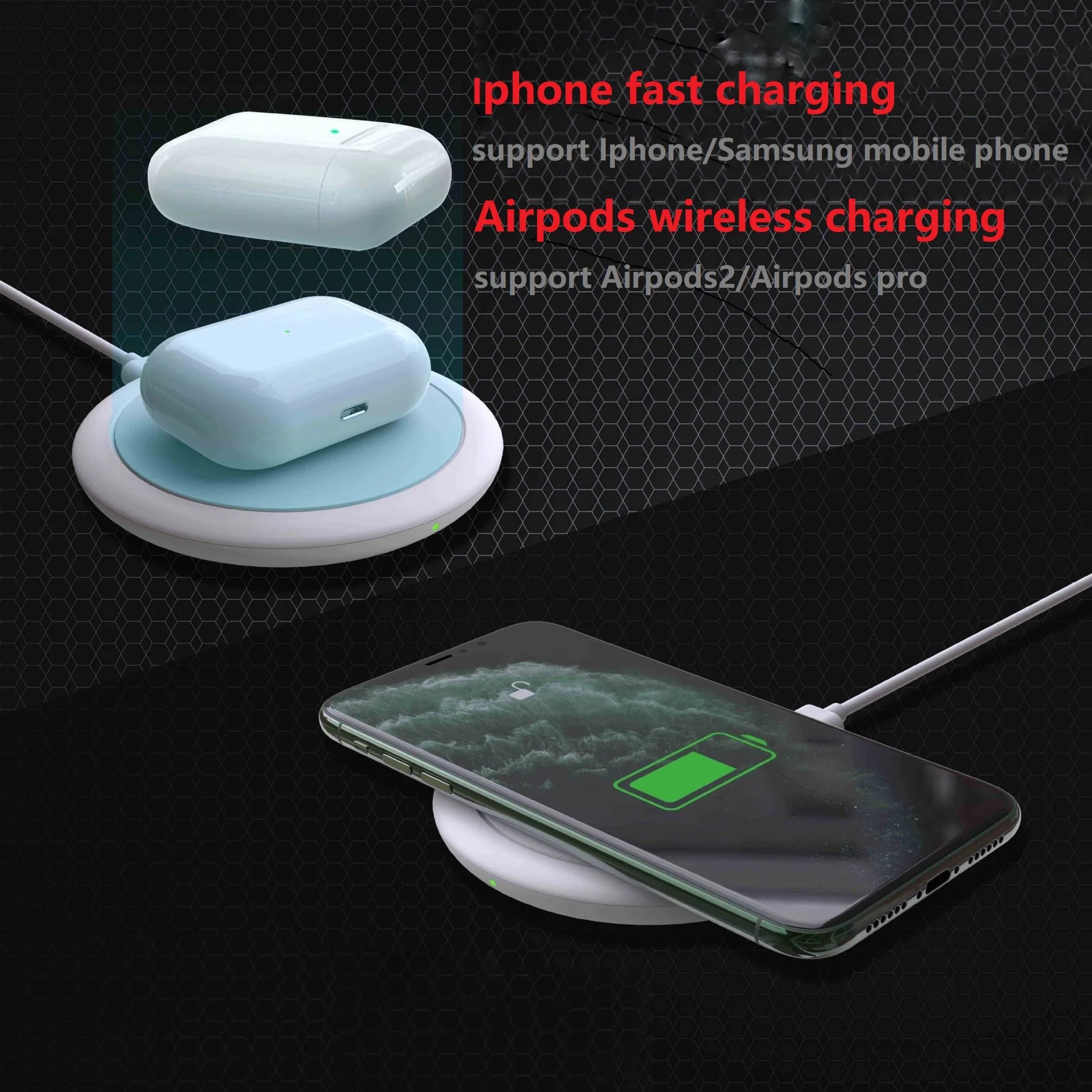 15w qi nonslip dissipate heat fast metal wireless charger for Iphone11/pro/pro max/s/xs/8/8plus