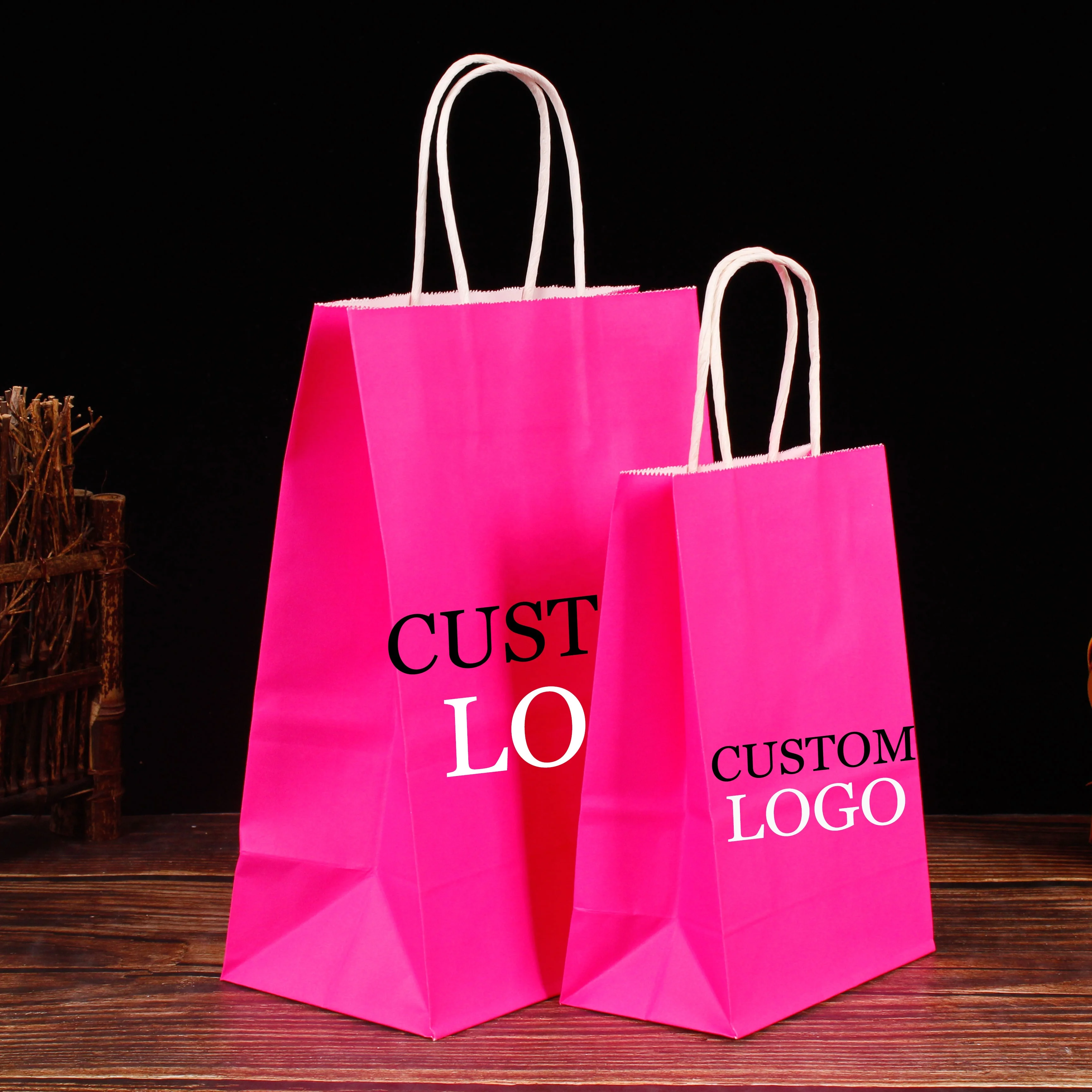 China Supply Festival Gift Packaging Birthday Party Shopping Tote Bag Customizable Pink Kraft Shopper Bag Paper With Handle