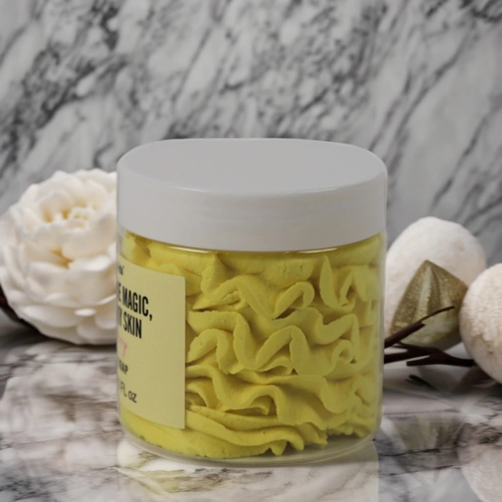 OEM Wholesale Organic Lemon Strawberry Whipped Soap Scrub Vegan Herbal Body Bath Butter for Women Shea Butter Based