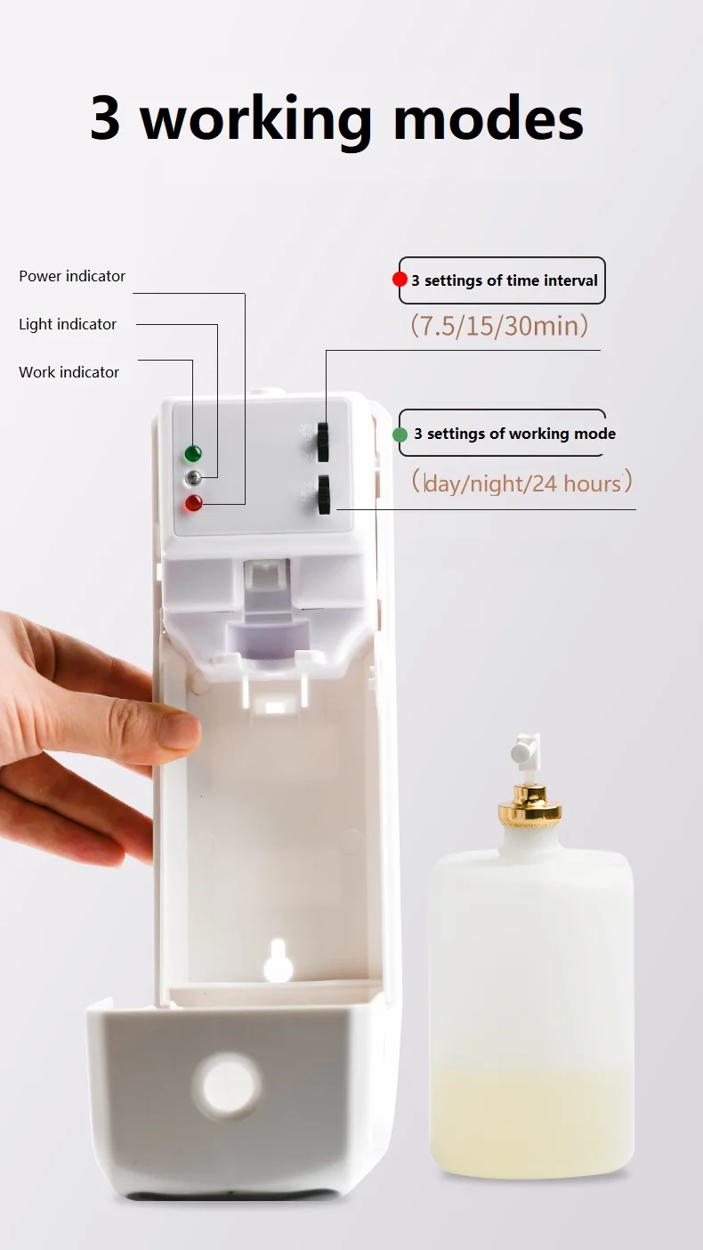 Non aerosol 300ml automatic refillable bottle liquid air freshener dispenser for hotel