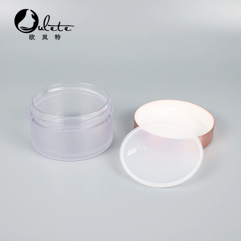 
Cosmetic Empty Cream Packaging 1oz 2oz 3oz 4oz 5oz 6oz 8oz Body Lip Scrub PET Frosted Cosmetics Jar with Shiny Rose Gold Cap 