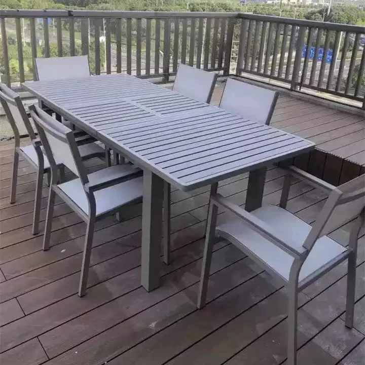 Wholesale Outdoor dining wood table aluminum frame table and 6 chair set garden patio furniture set
