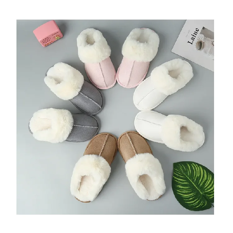 Custom Embroidery Winter Furry Home Shoes Bedroom Plush Indoor Slippers
