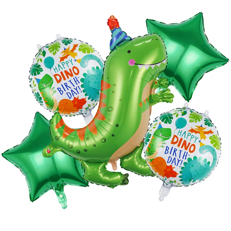 5PCS INS Jungle Animal Dinosaur Hat Foil Balloons Balloon Set Roar Globos De Dinosaurio Dino For Happy Birthday Party Decoration