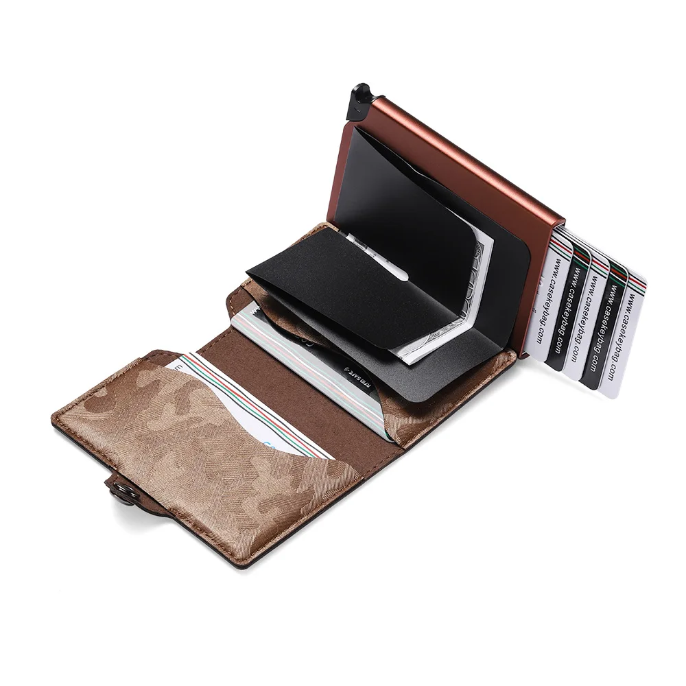 Wholesale Camouflage Pu Leather Push Button Wallet Case Automatic Pop up Rfid Blocking Credit Card Holder Billetera De Hombre