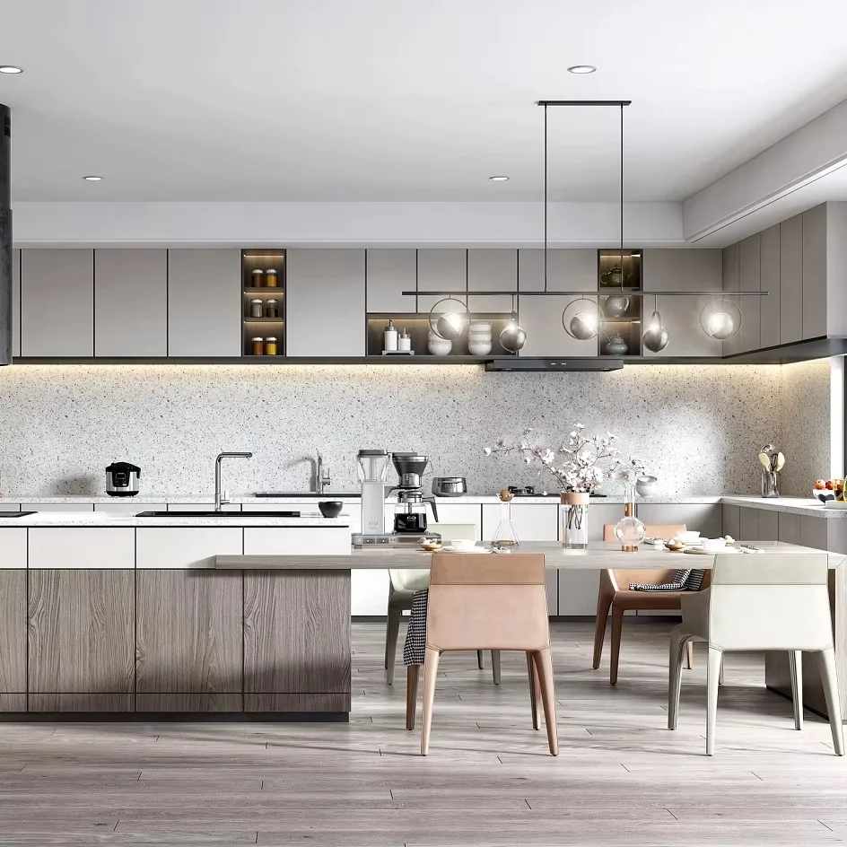 Apartment Custom Glossy MDF Kitchen Cabinet Set Design  Cabinet Home Project Large-Scale Project kitchen Cabinets