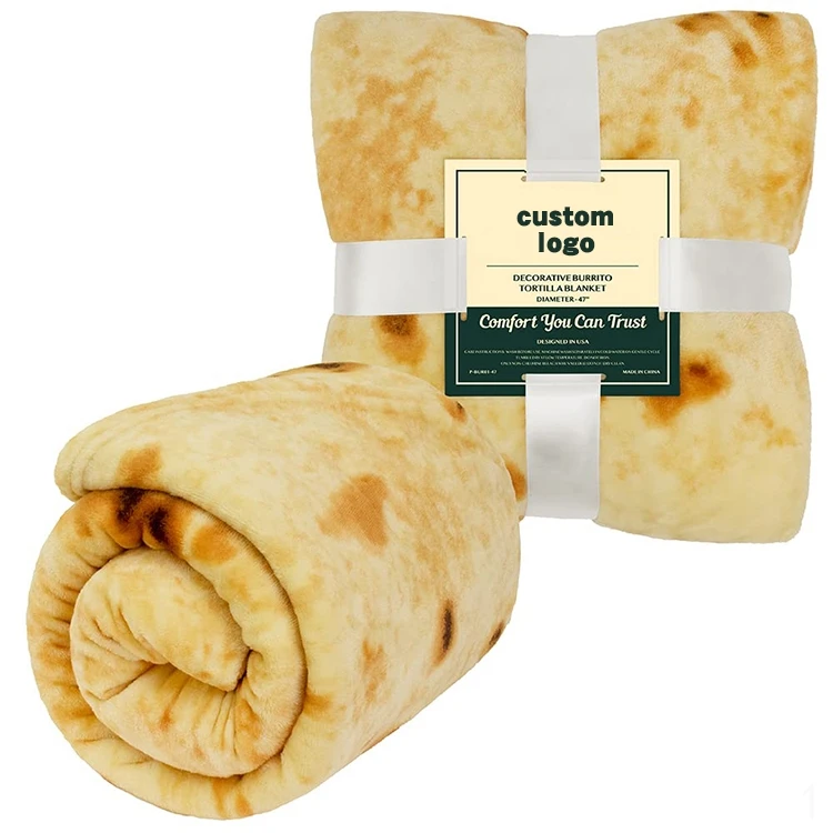New Arrival Custom Portable 100% Polyester Microfiber 3D Taco Tortilla Pizza Blanket For Baby