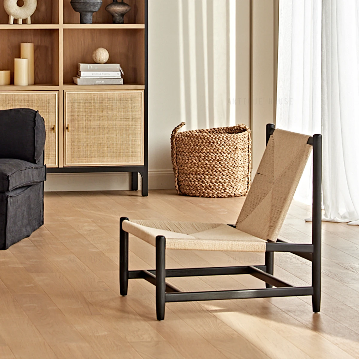 Modern vintage antique house oak paper cord comfortable casual armchair lounge chair leisure sofa chair