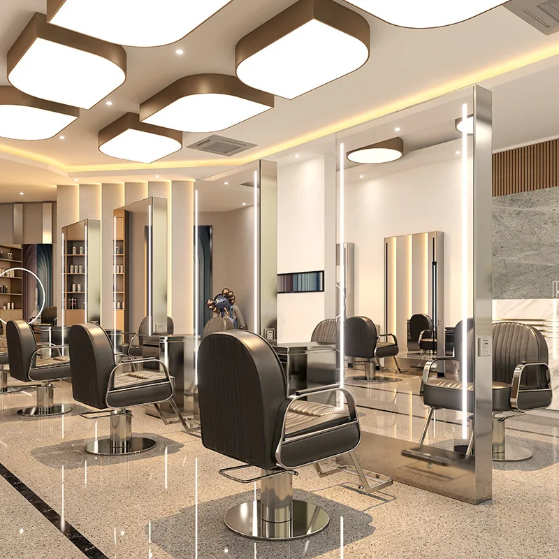 Горячая Распродажа индивидуальная Парикмахерская станция двустороннее зеркало салон со светодиодной