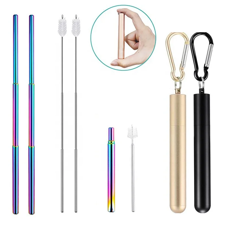 304 Stainless Steel Flexible Straws Metal Telescopic Straw With Cleaning Brush Reusable Drinking Straws Wholesale