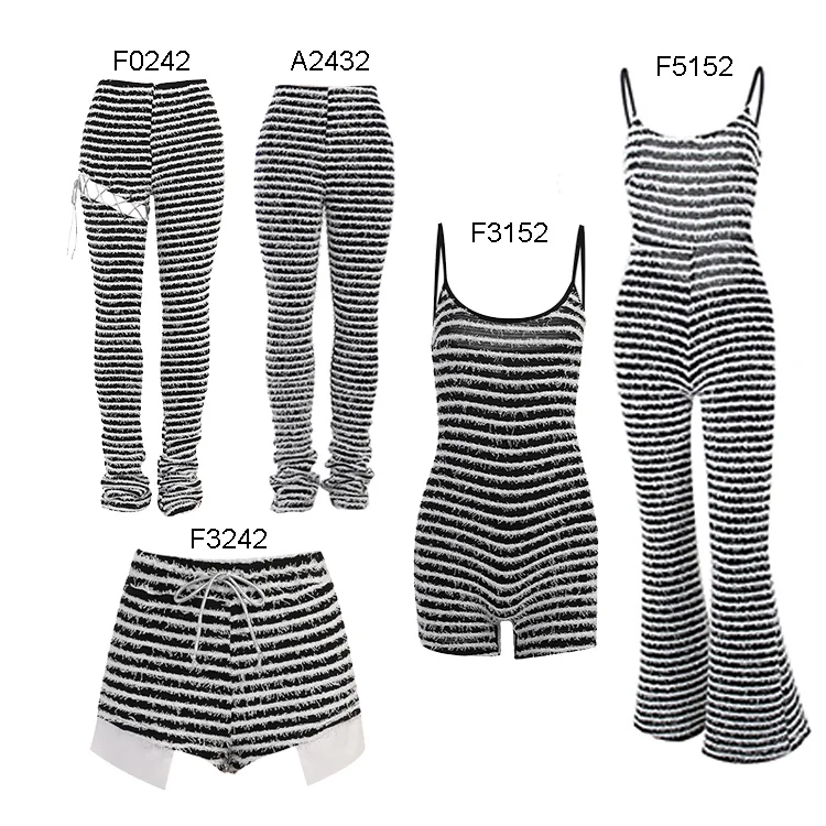 A2432-2023 new product stripe high waist knitted pants women stacked pants