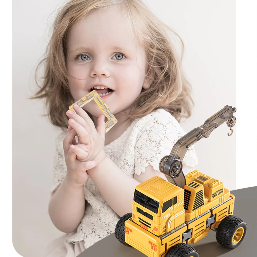Magnetic Deformation Construction Truck Magnetic Tiles Engineering Toy for Kids Magnetic DIY Assembly Toy