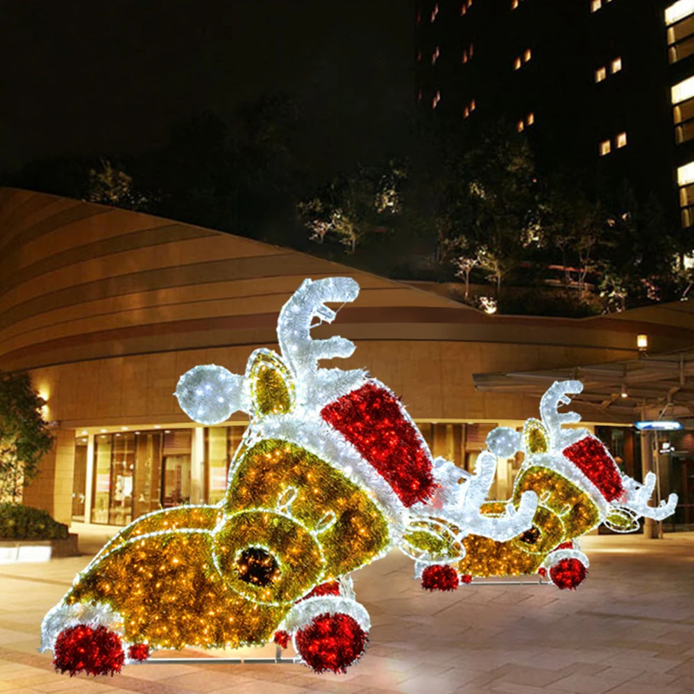 Custom Design Outdoor Street LED 2D Motif Light Santa Claus and Christmas Deer Decoration Motif Lighting