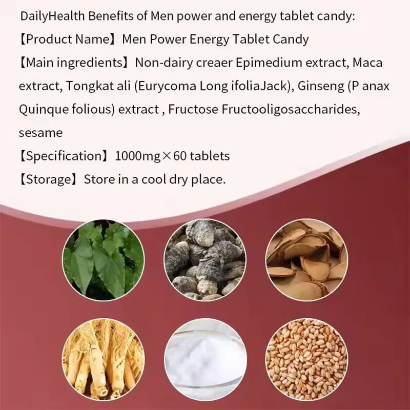 Men Power Tablets Energy Candy Capsules OEM Natural Peruvian Black Maca Dietary Supplement booster Herbal Pills for men  women