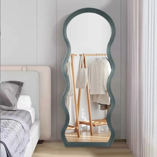 2022 Modern wavy full-length mirror cloakroom dress floor mirror creative simplicity art deco mirror