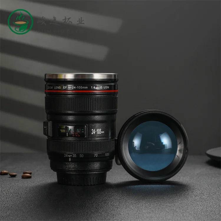Creative Wholesale White Black Stainless Steel Insulated Coffee Camera Lens Mug Camera Lens Coffee Mug Camera Lens Cup Mug