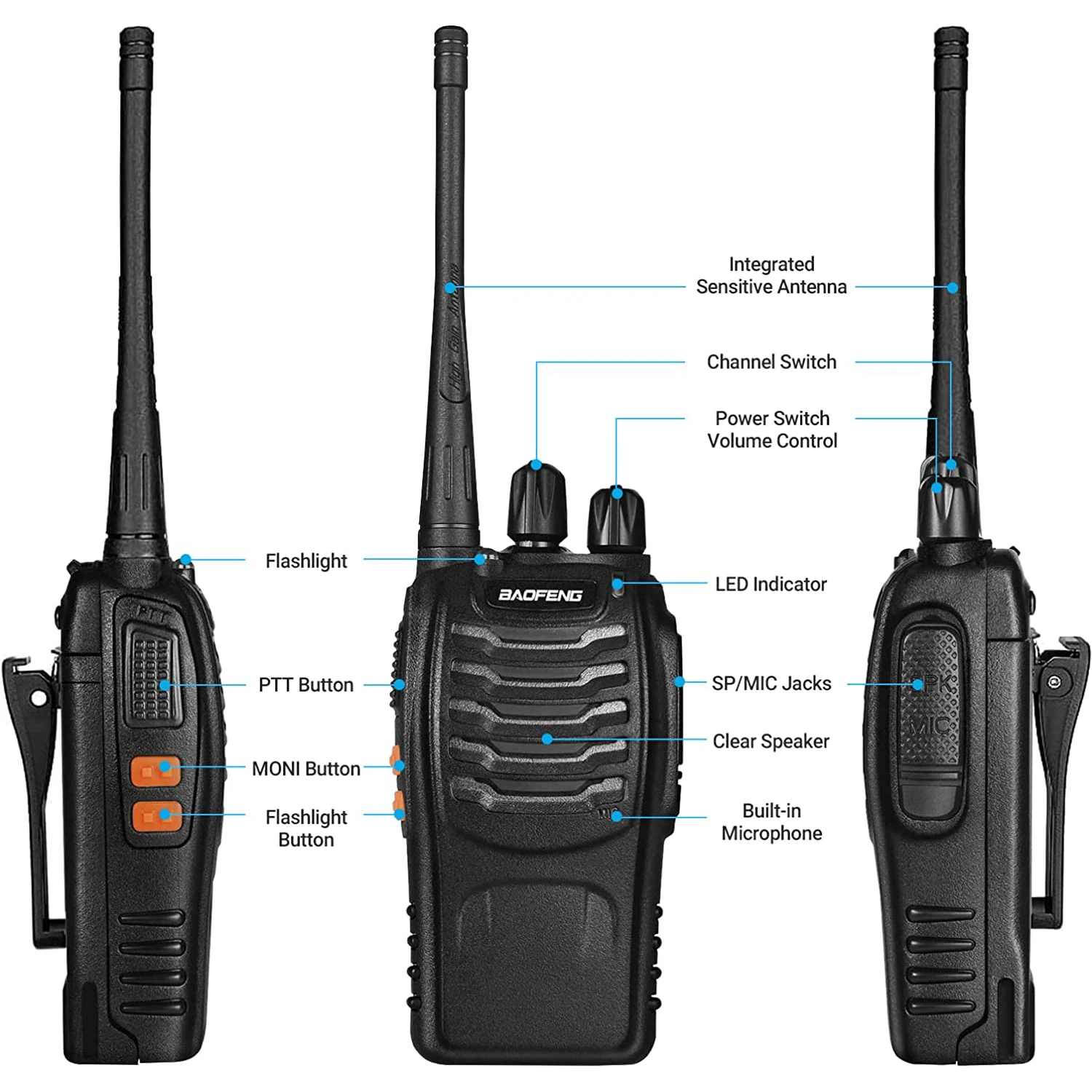 Baofeng 888S Dual Band Handheld Walkie Talkie BF-888S Transceiver 3W Output Power 400-470MHz Frequency Ran GMRS Mobile Radio
