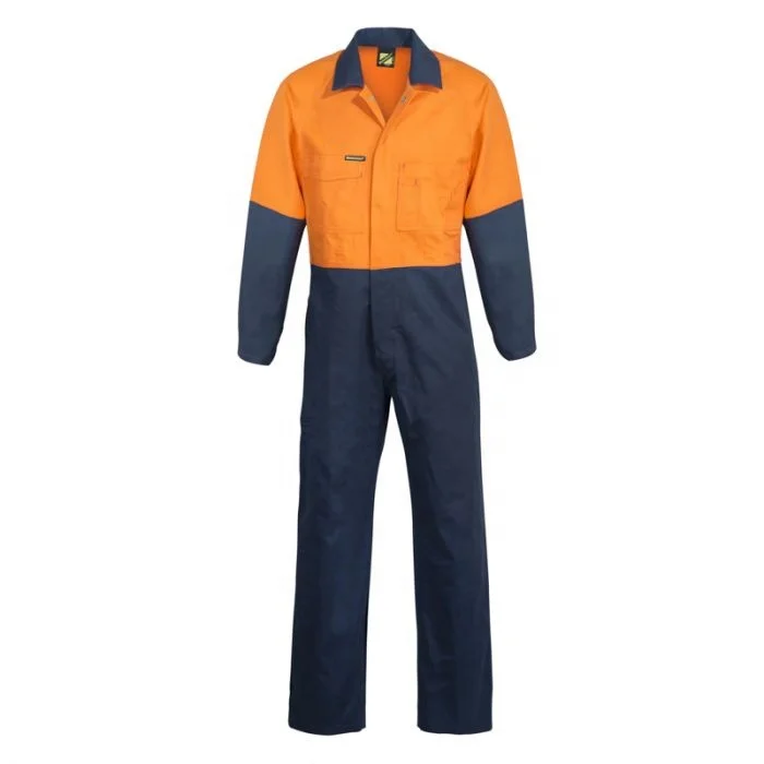 New Arrival 100% Cotton Drill Workwear Jumpsuits Two Tones Orange/Navy Cotton Overalls Safety Boiler Suit For Men