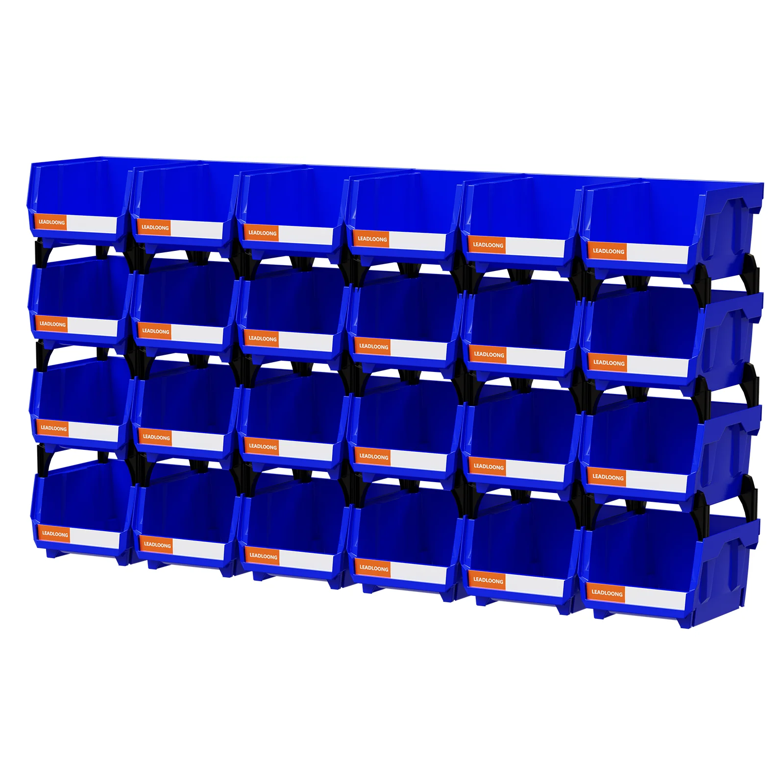 LEADLOONG V1 24pcs Blue Stackable Plastic Garage Bin 13.5x10.5x7.6cm/5x4x3inch Stackable Organizer Box for Carport