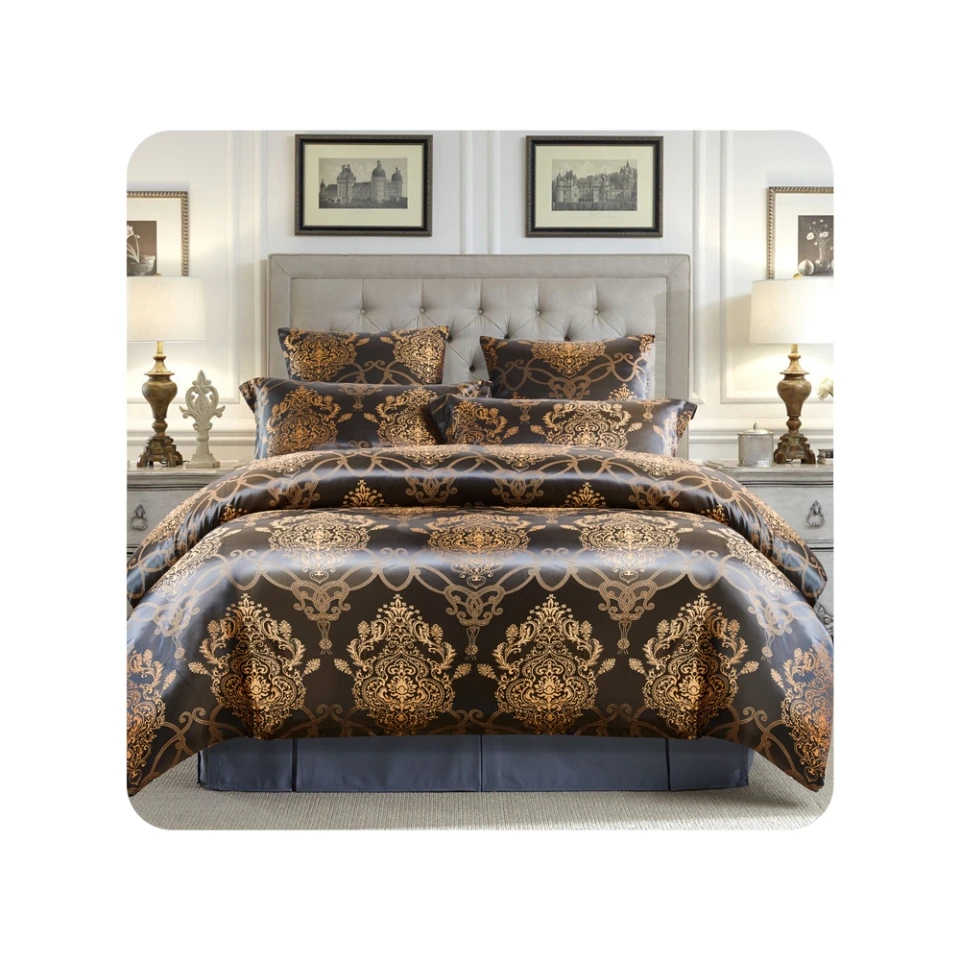 Luxury European-Style Satin Jacquard Embroider Bedding Set Wedding Three Pieces Set Duvet Cover Set With Pillowcase