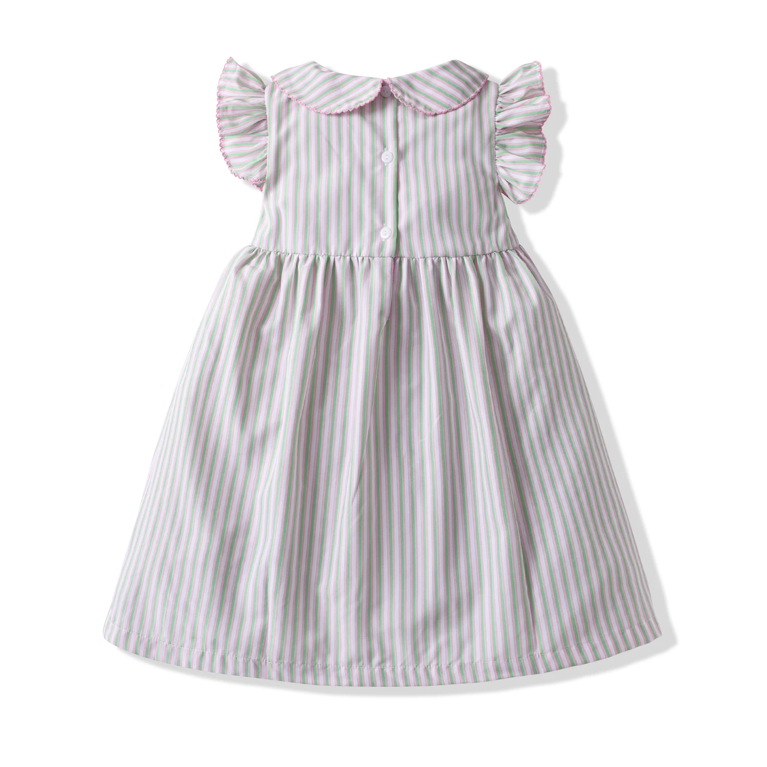 2025 New Summer Cotton Breathable Children Princess Dresses Stripe Embroidered Balloon Pattern Kids Frocks Baby Girl Dress