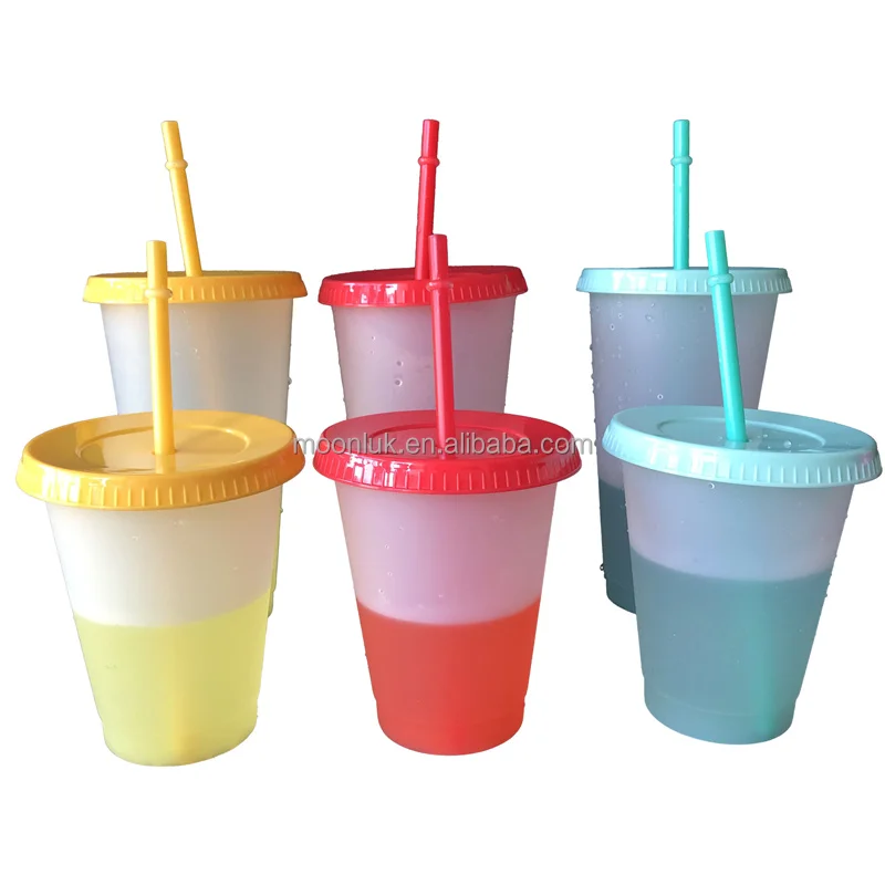 Hot Selling Custom tumbler cups cold drink plastic mugs 16oz/24oz temperature color changing cups with lid and straw