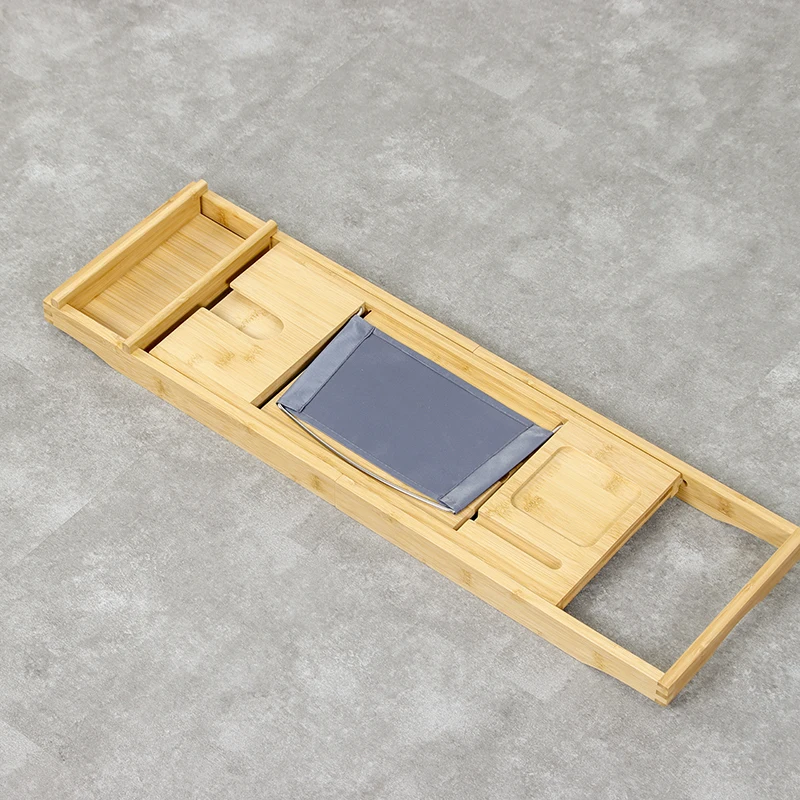 Expandable Bath Tray Table with 1 Sliding with Book Wine Phone Holder Tray for Tub Bath Accessories Bamboo Bathtub Caddy Tray