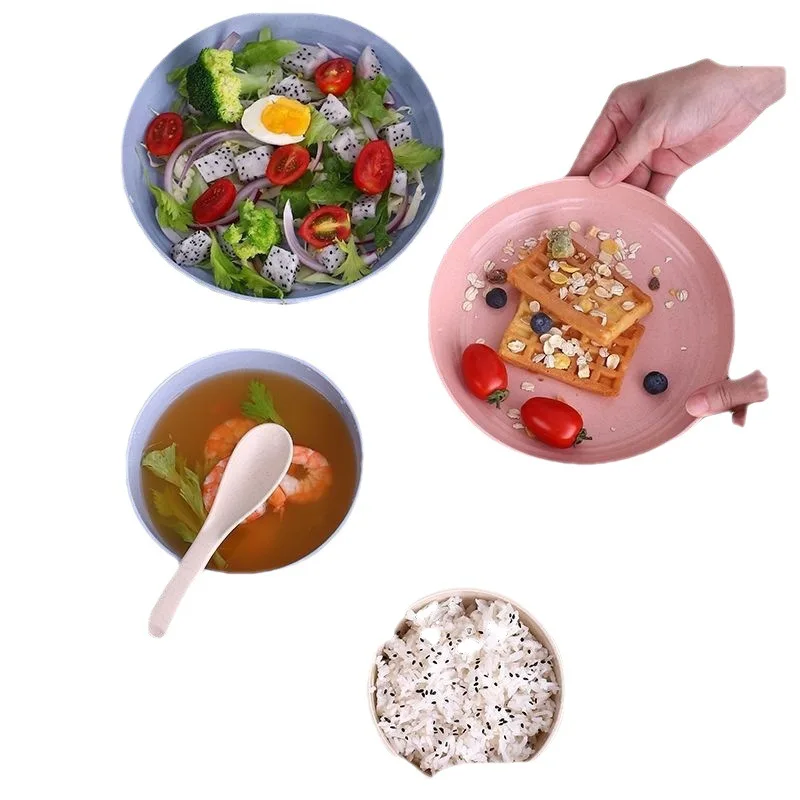 202023 Eco plastic cup plates for kids set of 5 wheat fiber children tableware set easy clean dinnerware set with plate