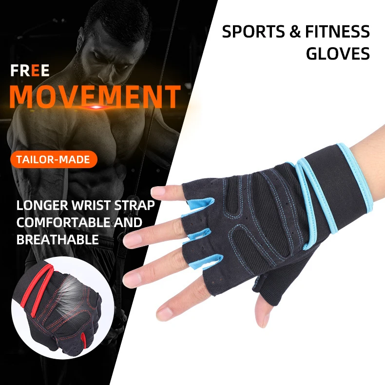 Sports new style gym Gloves with long wrist weightlifting Gloves Best quality fitness half finger Gloves