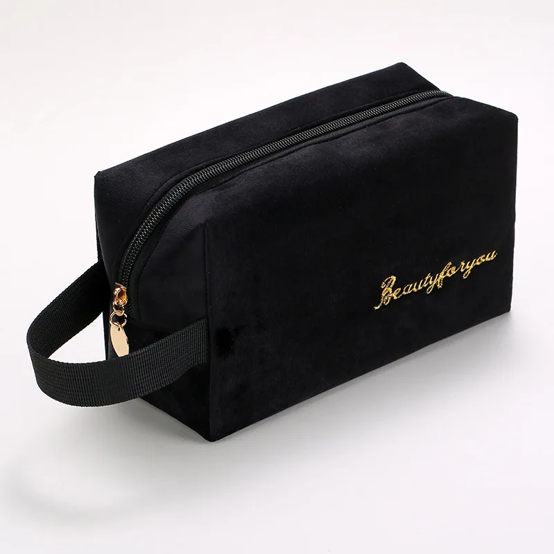 Fashion Beauty Embroidery Velvet Cosmetic Bag - Private Label Custom Logo Make up Bags