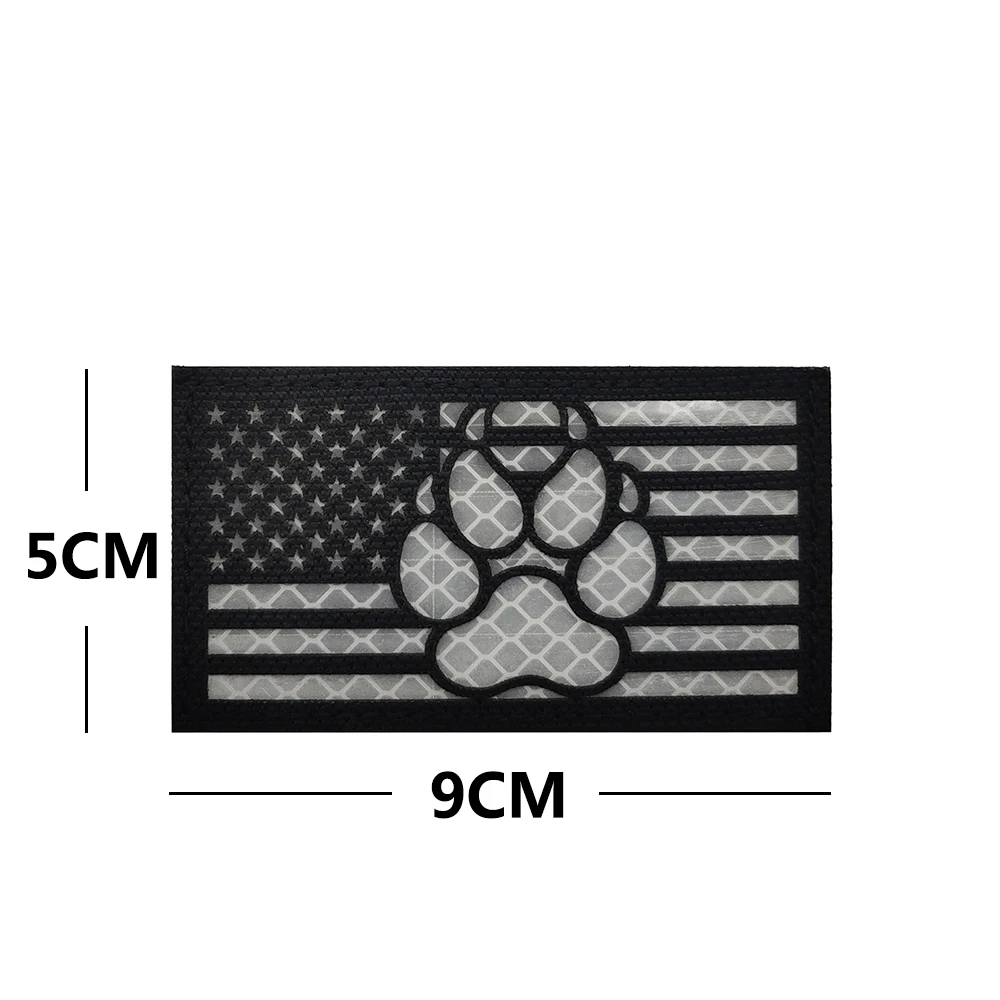 Laser Reflective USA Flag With Dog Claw Square Reflective IR Patch for Tactical Outdoor Patch Sew-on for Dog Animal Bag Cloth
