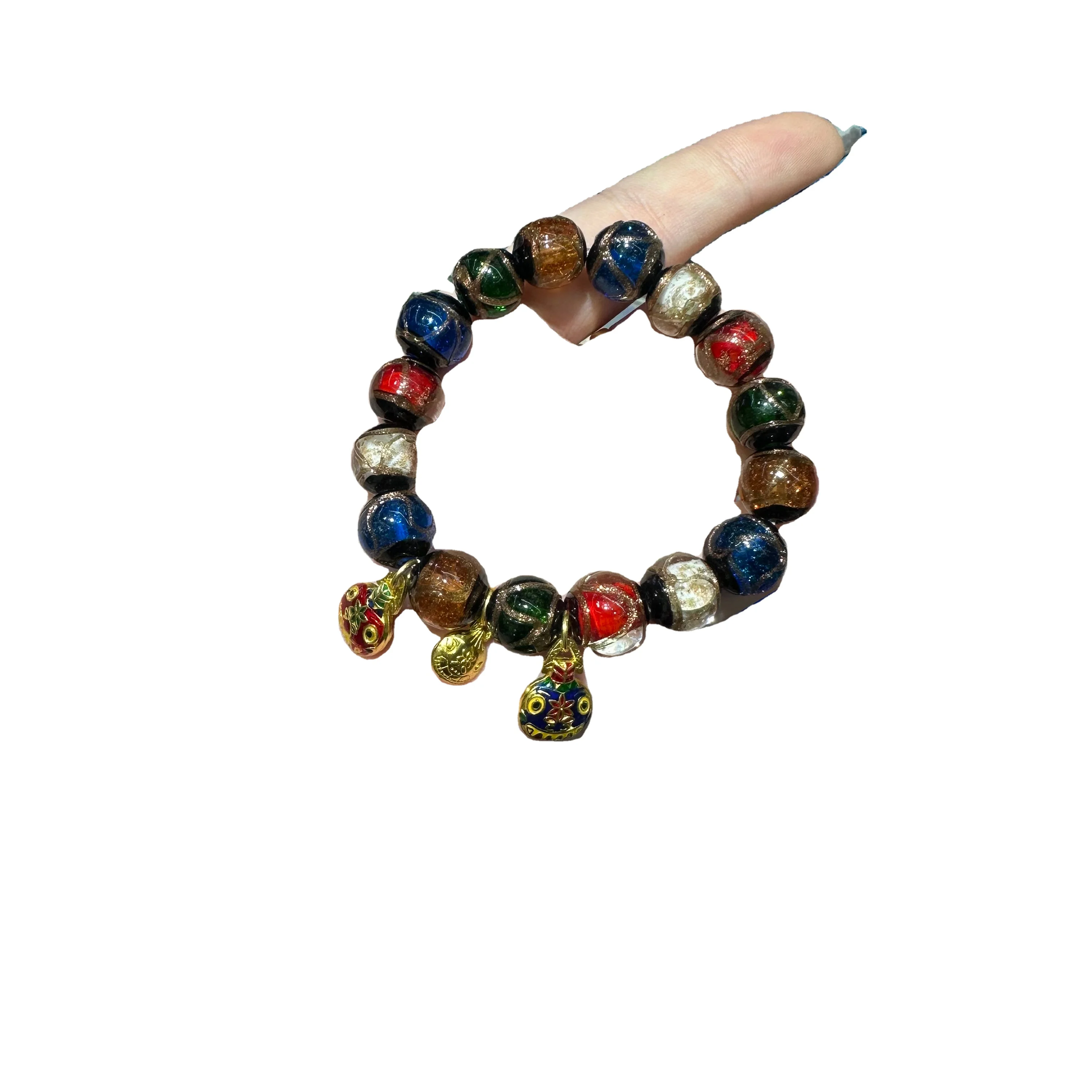 Grey glass bracelet multicolored multi-treasure swallow gold beast fashion bracelet gold wire glass bead bracelet wholesale