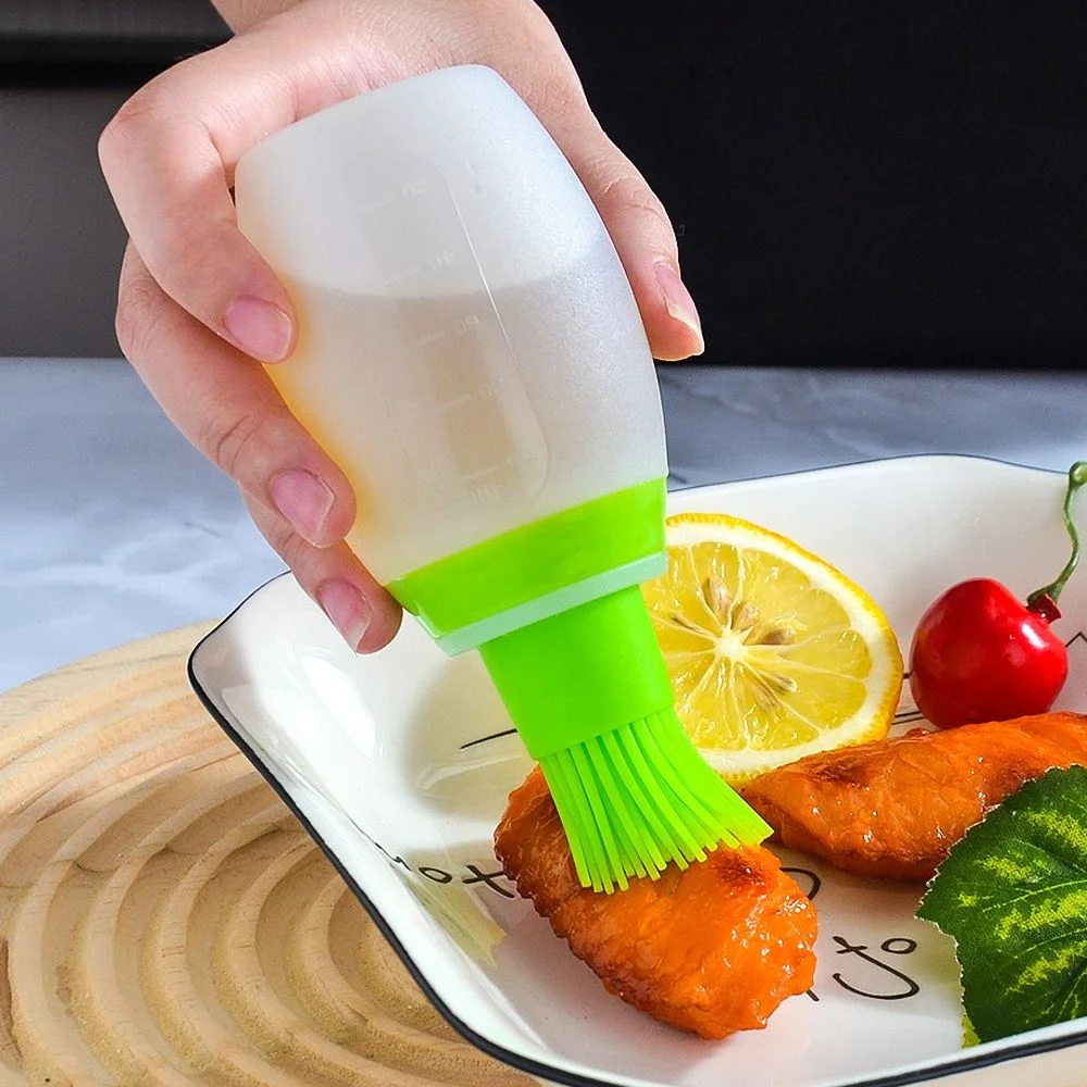 Double-Head Multifunctional Silicone Oil and Seasoning Bottle Brush for Barbecue and Dough Single Brush Design