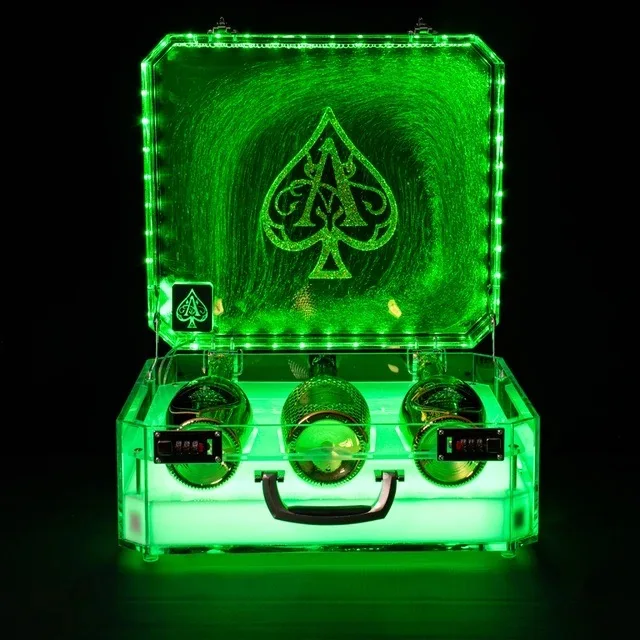 Ice Rock Ace of Spade LED Luminous Champagne Cocktail Wine Whisky Carrier Case Bar Bottle Presenter for Night Club Party Lounge