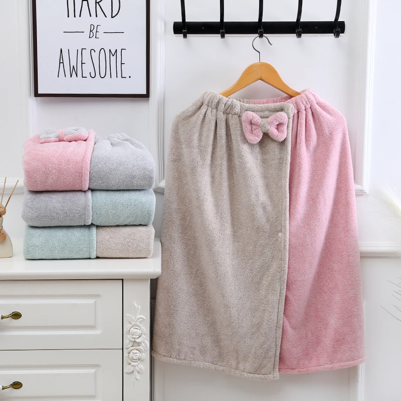 Spot Wholesale Hot Sale Japan Korea High Quality Soft Coral Fleece Microfiber Bathrobe  Snap Fastener Bath towel