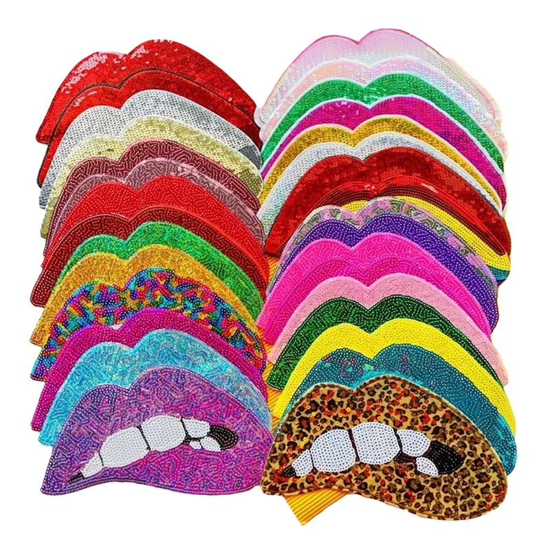 Shenglan Sequin Lips Patches Sew On or Iron Large Cartoon Mouth Tongue Lip DIY Appliques Hoodies T-Shirt Jeans