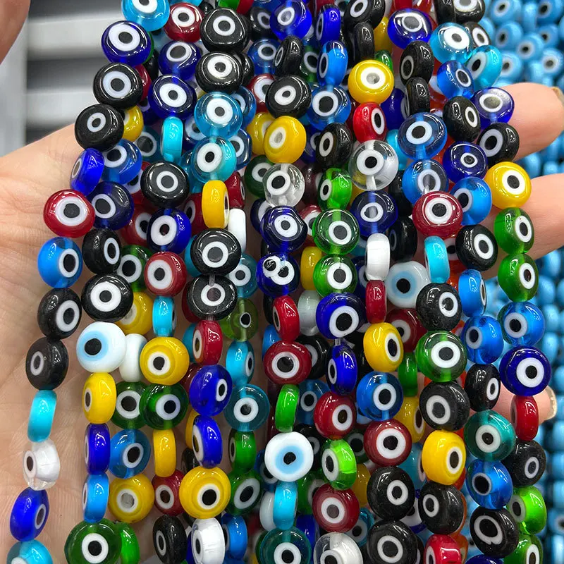 Hotselling Super quality 4/6/8/10/12 evil eyes glass beads for DIY jewelry making wholesale Flat round loose beads