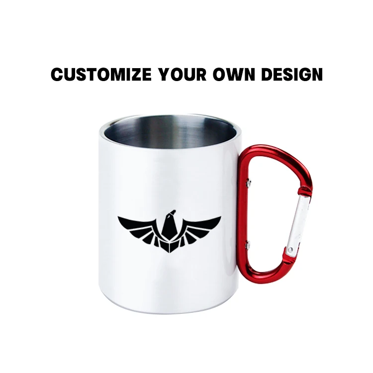 200ml Hot Double wall outdoor camping travel portable stainless steel coffee cup double walled carabiner mug with handle