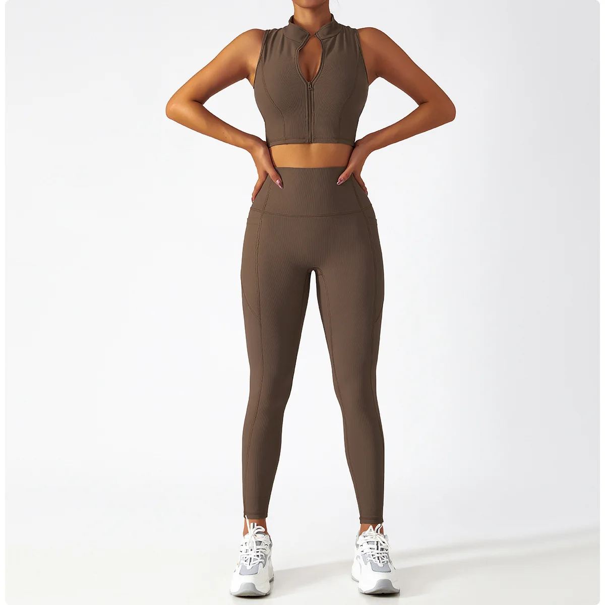 Wholesale Fitness Clothing Ribbed Sports Bra and Legging Seamless Yoga Set 2022 Gym Tights Workout Sets For Women