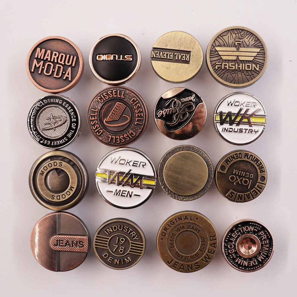 Jinyi Button Factory Engraved Classic Custom Logo Pattern Clothes Jacket Button Metal Zinc Alloy Denim Jeans Button and Rivets