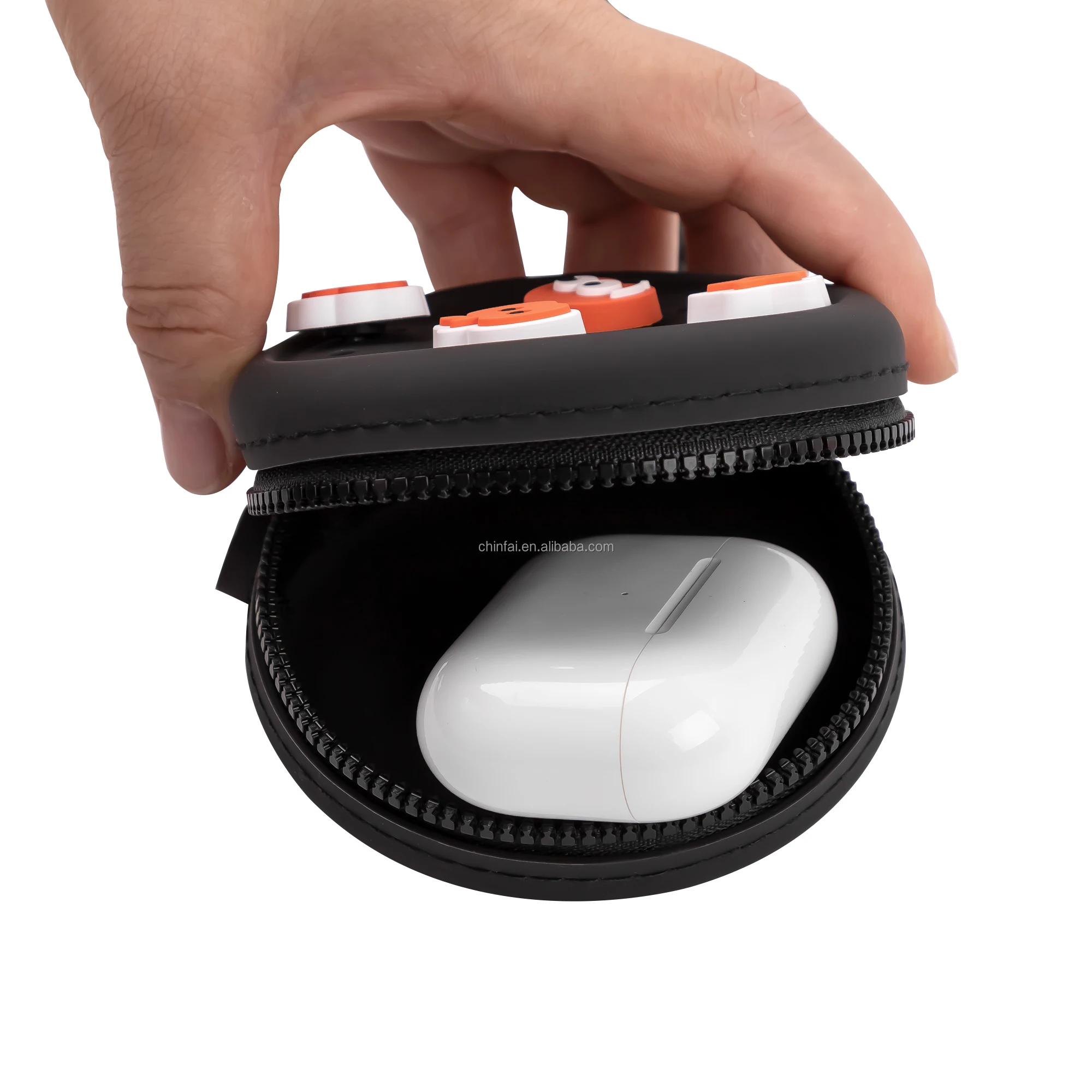 Portable Silicone Coin Purse Bag with Hand Strap DIY Cute Cartoon Pattern round Mini Pouch Zipper Closure Unisex Key Holder