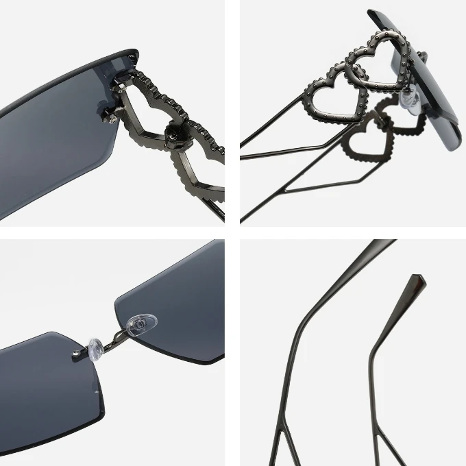 Unisex Retro Y2K Glasses European American Square Frameless Cut Edges Large PC Frame Sunglasses Hollowed Love Legs New Model