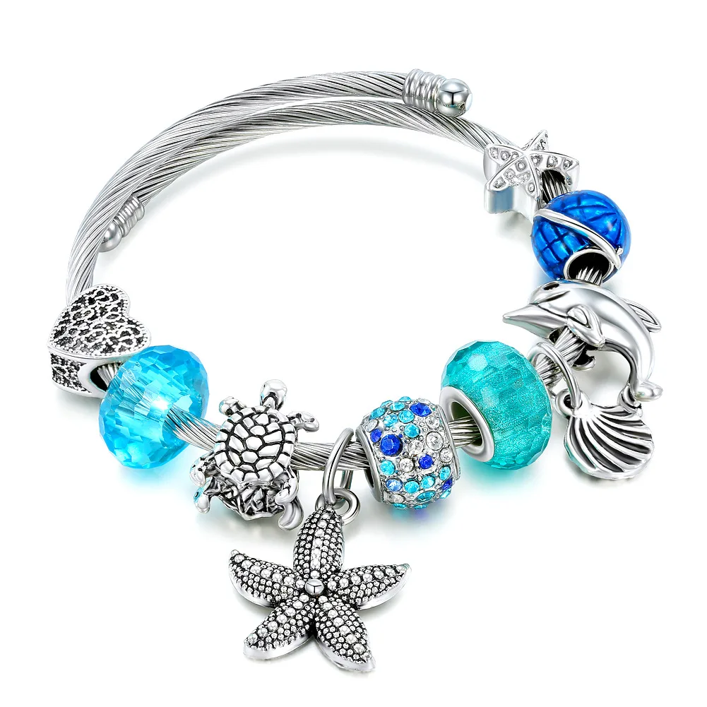 2023 Fashion Jewelry Titanium steel Turtle Seahorse Pendant Starfish Bohemian Beach Bracelet Woven Pendant  Bracelet For Women