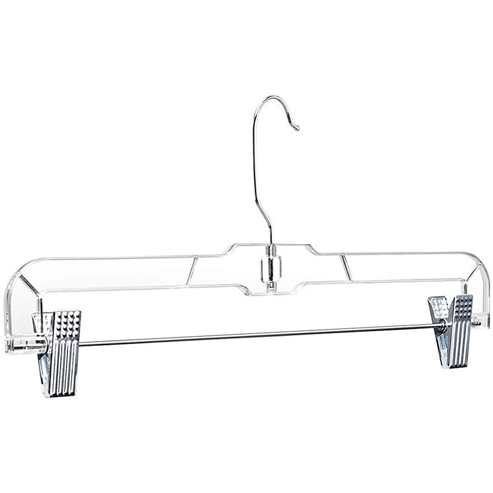 Оптовая продажа, 14 дюймов, прозрачные Пластиковые Вращающиеся вешалки для одежды с металлическим зажимом для брюк, пластиковые вешалки для брюк